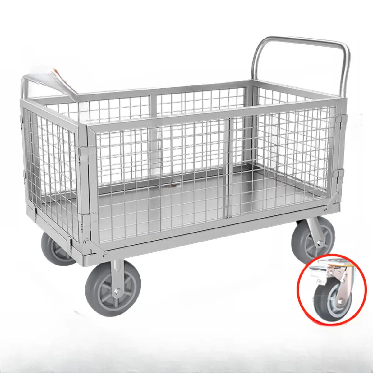 Silver Steel Brake Wheel Utility Cart with Shelves Image - 12