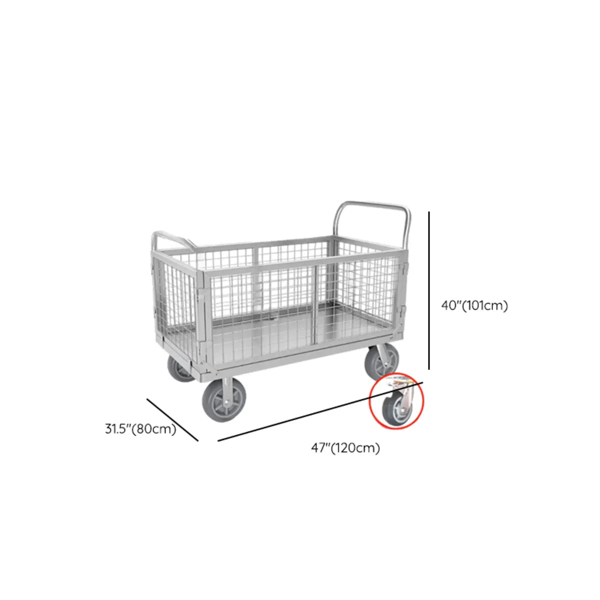 Silver Steel Brake Wheel Utility Cart with Shelves Image - 18