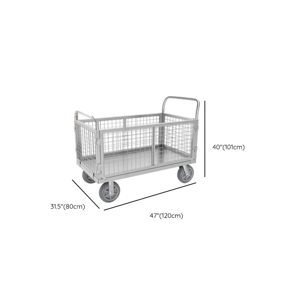 Silver Steel Brake Wheel Utility Cart with Shelves Image - 19