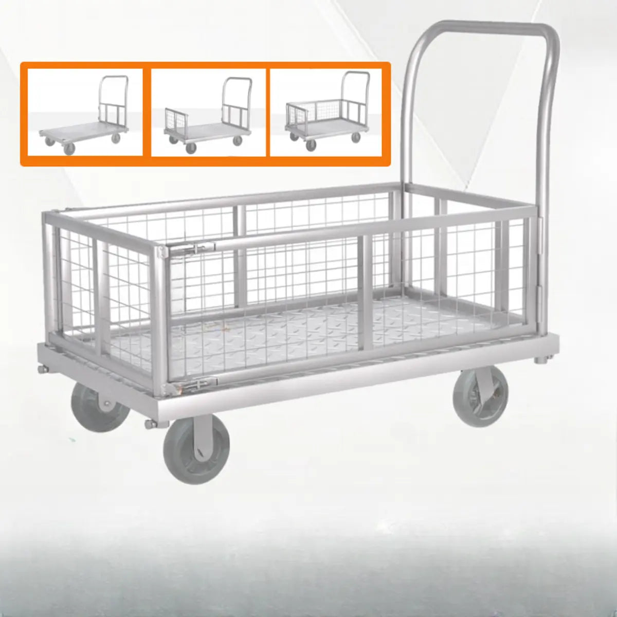 Silver Steel Brake Wheel Utility Cart with Shelves Image - 2