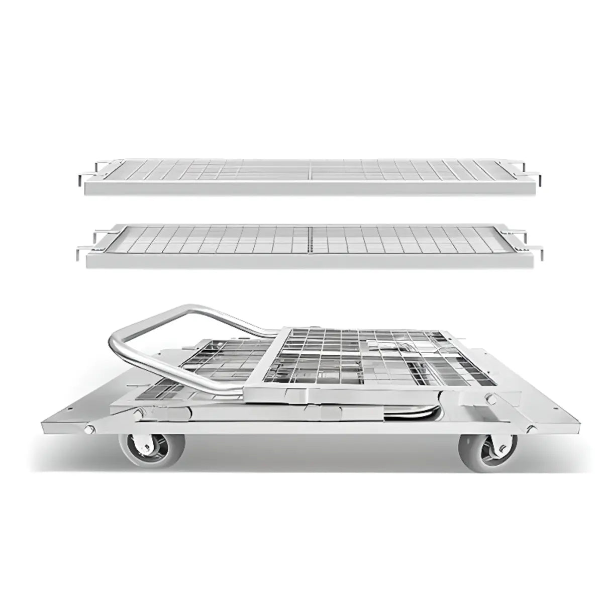 Silver Steel Brake Wheel Utility Cart with Shelves Image - 7