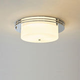 Silver White Glass Cylinder Flush Mount Ceiling Light Image - 2