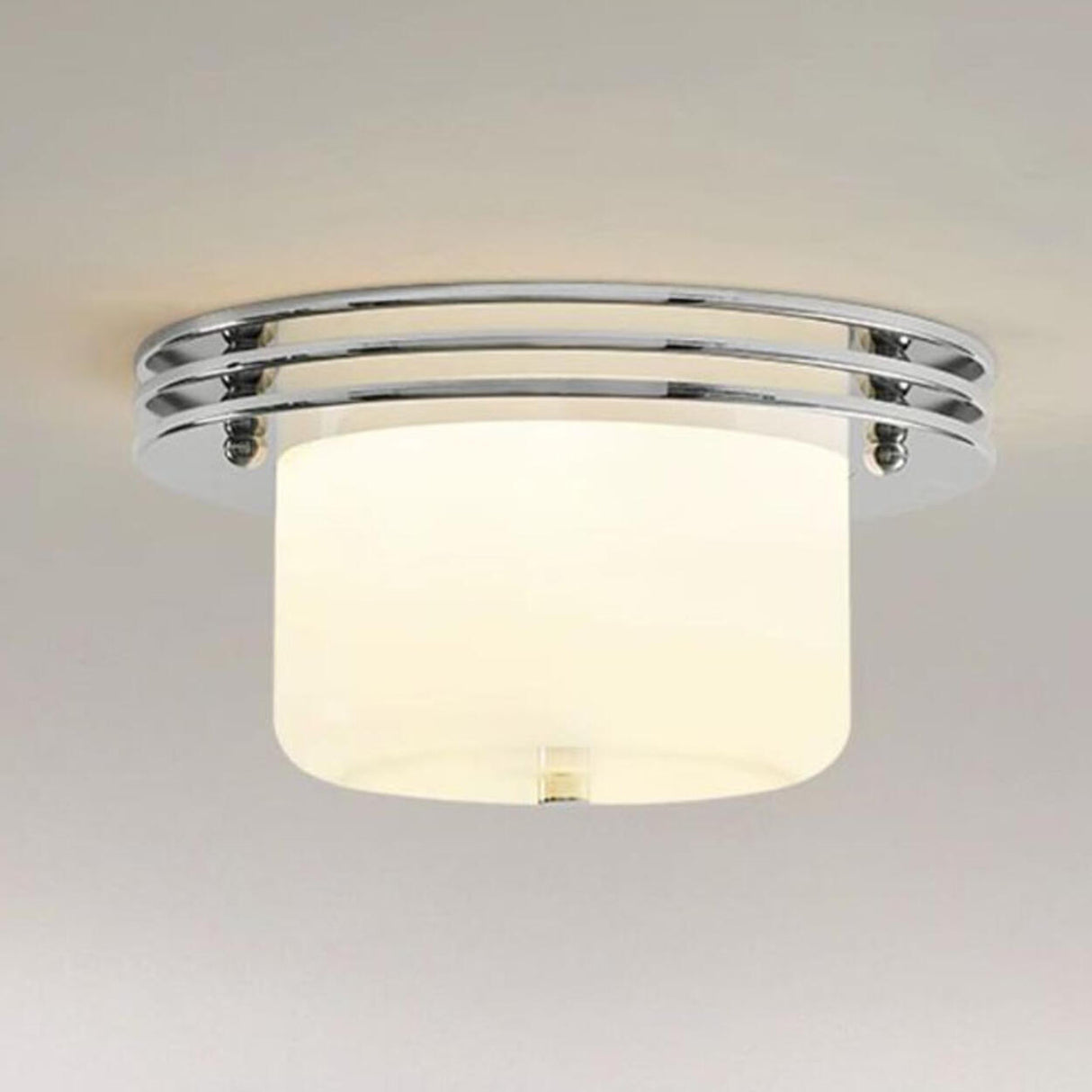 Silver White Glass Cylinder Flush Mount Ceiling Light Image - 9