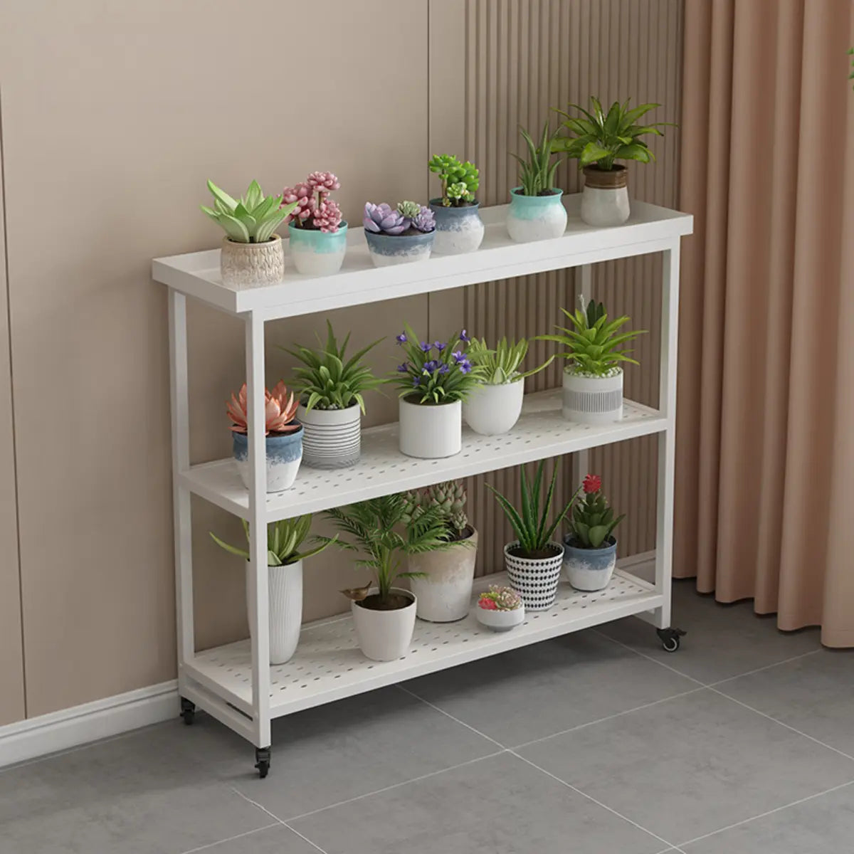 Simple 2 Tier Rectangle Metal Sliding Plant Stand White Image - 25