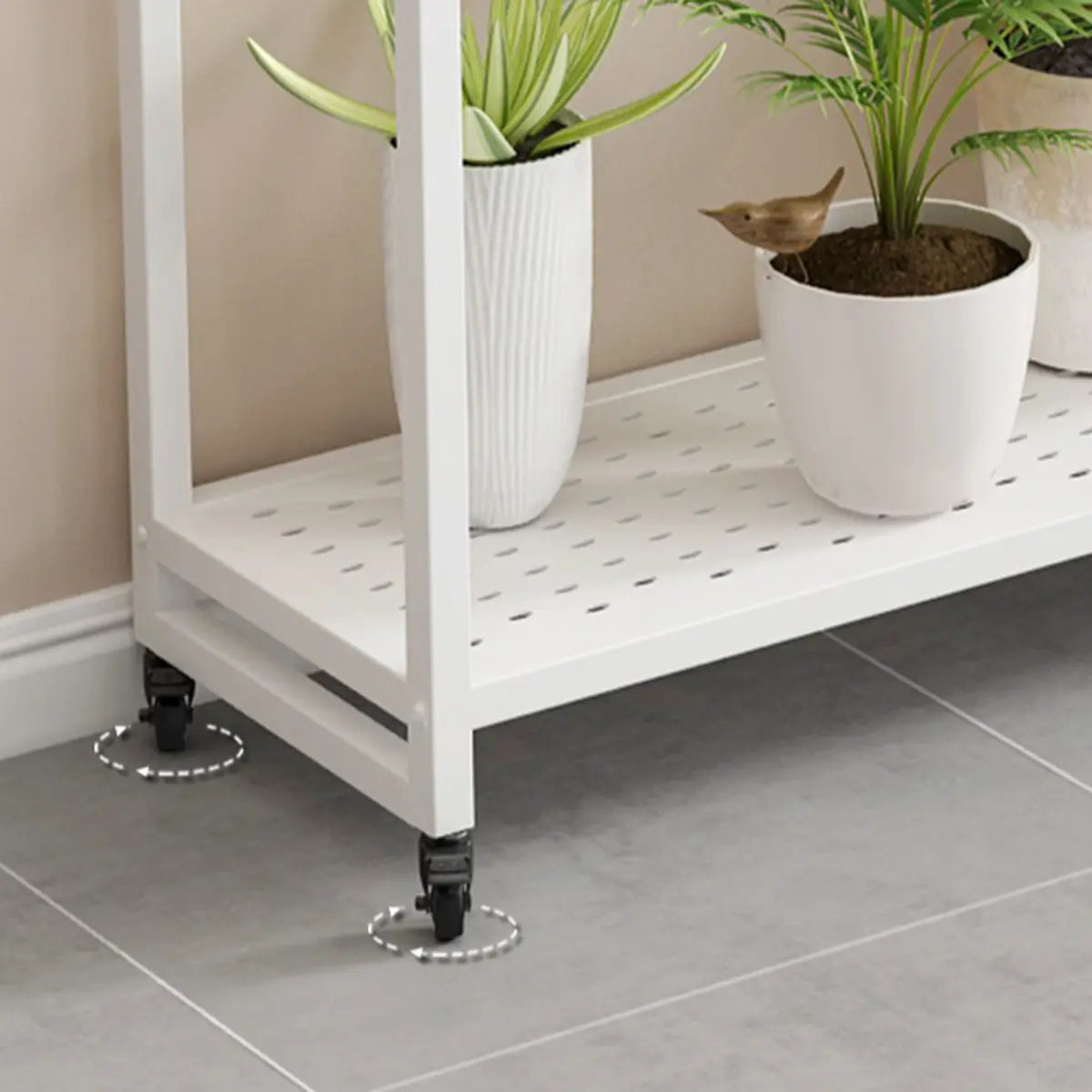 Simple 2 Tier Rectangle Metal Sliding Plant Stand White Image - 8