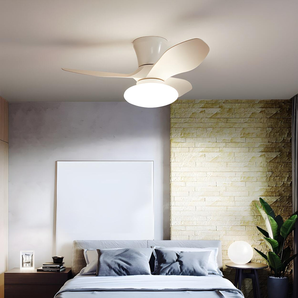 Simple 3 Blade Modern Remote Ceiling Fan with LED Light Image - 1