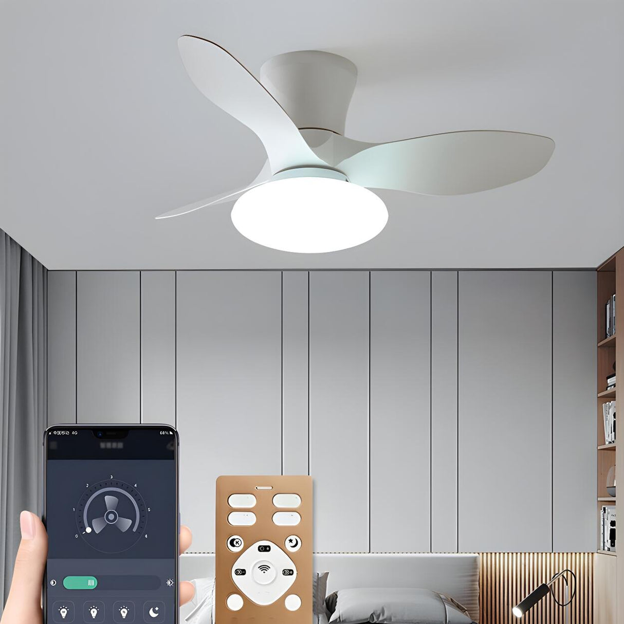 Simple 3 Blade Modern Remote Ceiling Fan with LED Light Image - 15