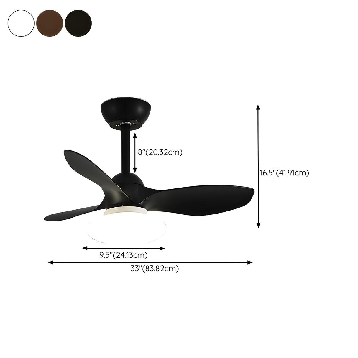 Simple 3 Blade Modern Remote Ceiling Fan with LED Light 