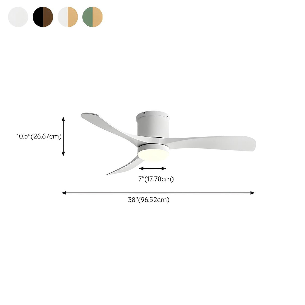 Simple 3-Blade Recessed Ceiling Fan with LED Light 