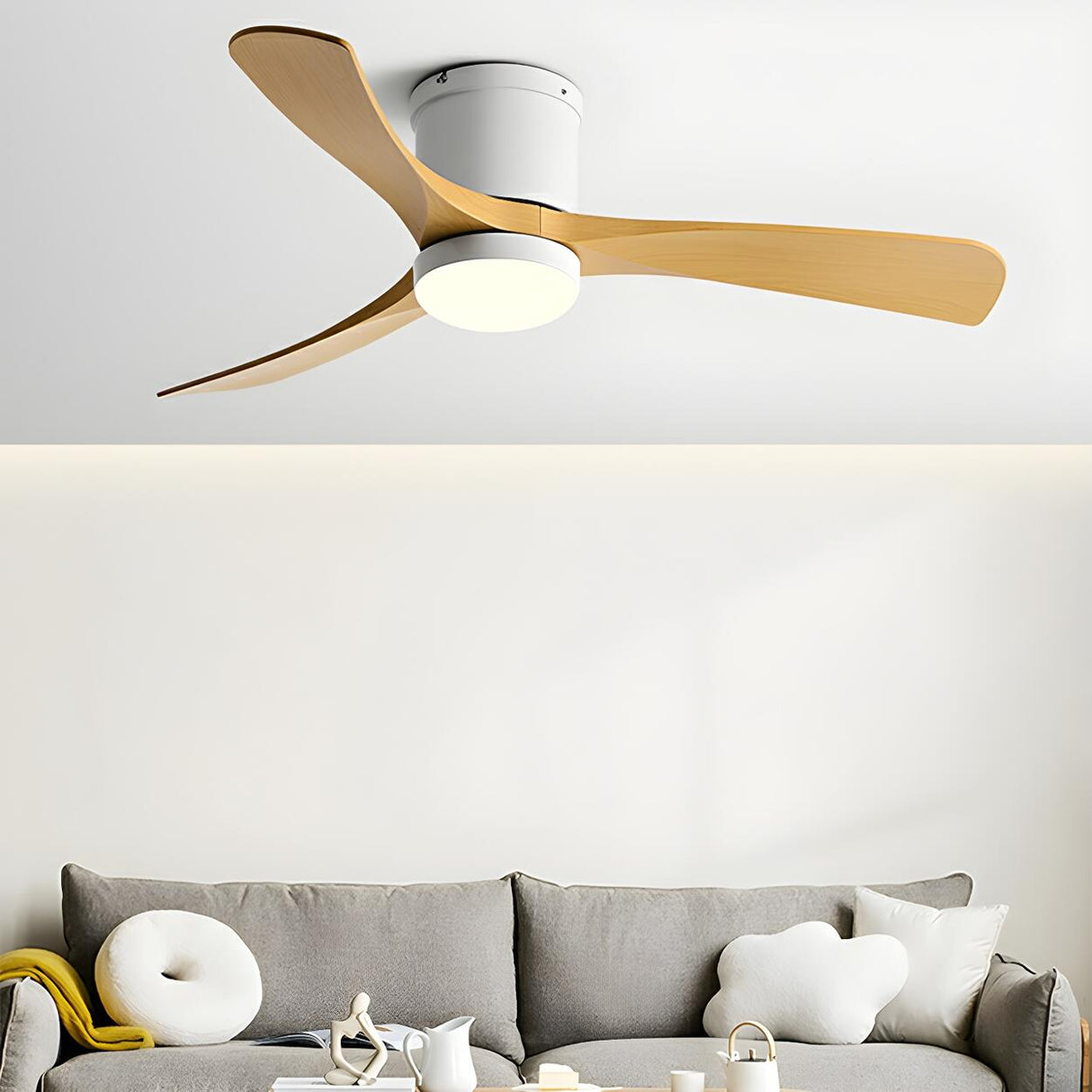 Simple 3-Blade Recessed Ceiling Fan with LED Light Image - 4