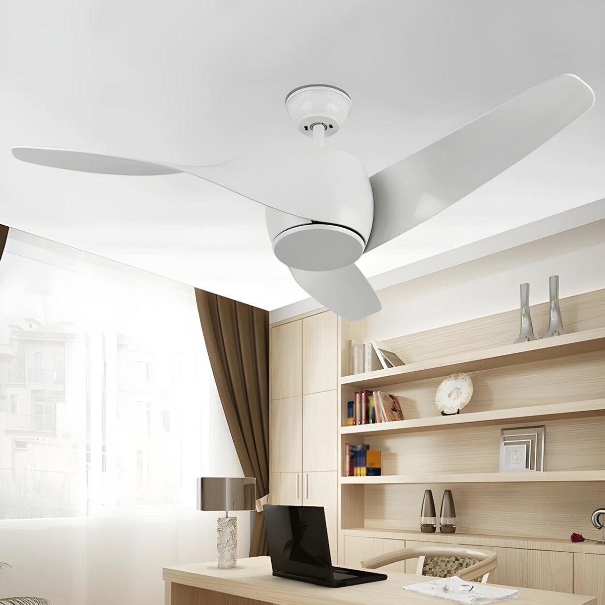 Simple 3 Blade Wooden Propeller Ceiling Fan with Light Image - 5