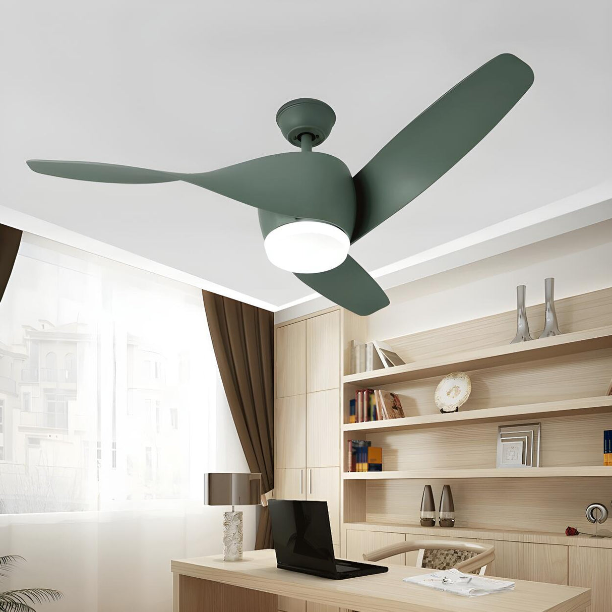 Simple 3 Blade Wooden Propeller Ceiling Fan with Light Image - 6