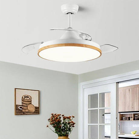 Simple 3 Blades Round Wood Decor Ceiling Fan Light Image - 2