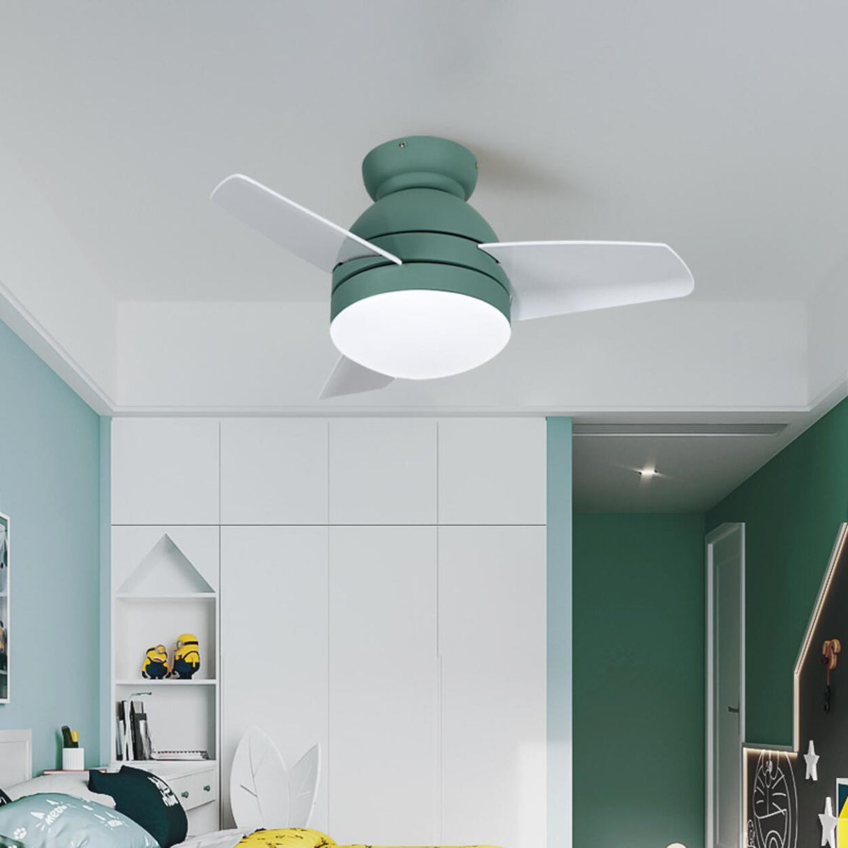 Simple 3 Gear 3-Blade Flush Mounted Ceiling Fan Light Image - 1