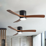 Simple 3 Solid Wood Blade Modern LED Ceiling Fan Light Image - 1