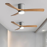 Simple 3 Solid Wood Blade Modern LED Ceiling Fan Light Image - 2