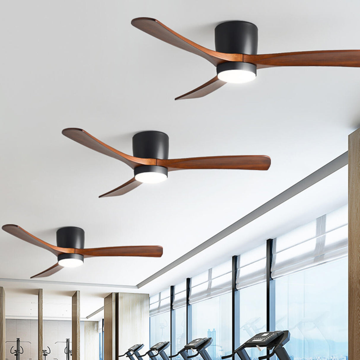 Simple 3 Solid Wood Blade Modern LED Ceiling Fan Light Image - 4