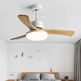 Simple 3 Solid Wood Blades Modern Ceiling Fan Light Image - 2