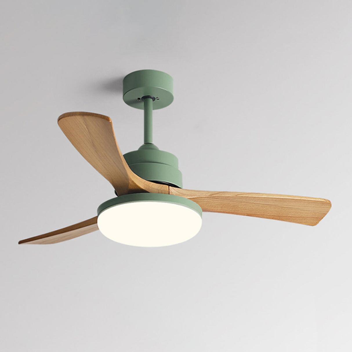 Simple 3 Solid Wood Blades Modern Ceiling Fan Light Image - 5