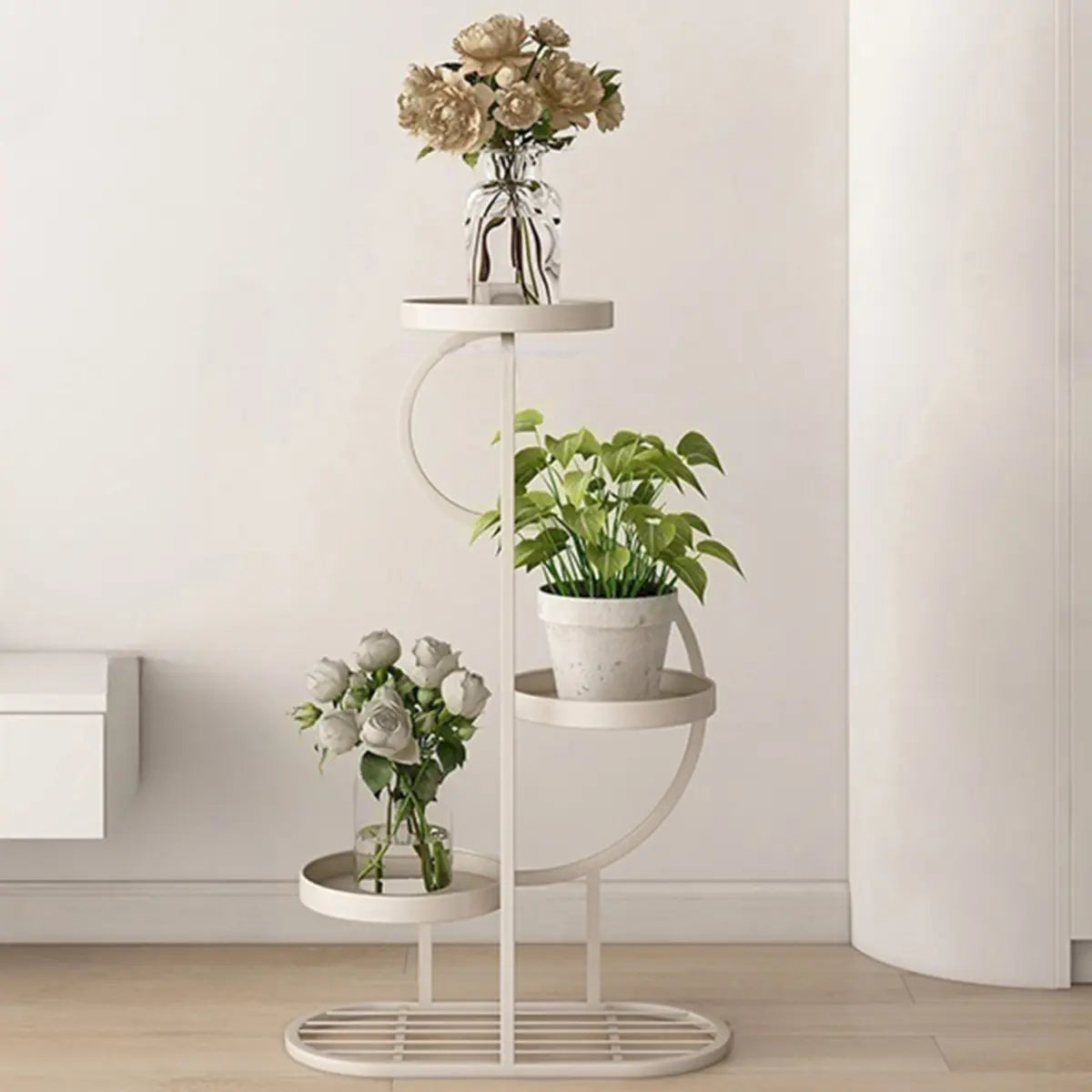 Simple 3-Tier Metal Indoor Rolling Plant Stand Cream Image - 13