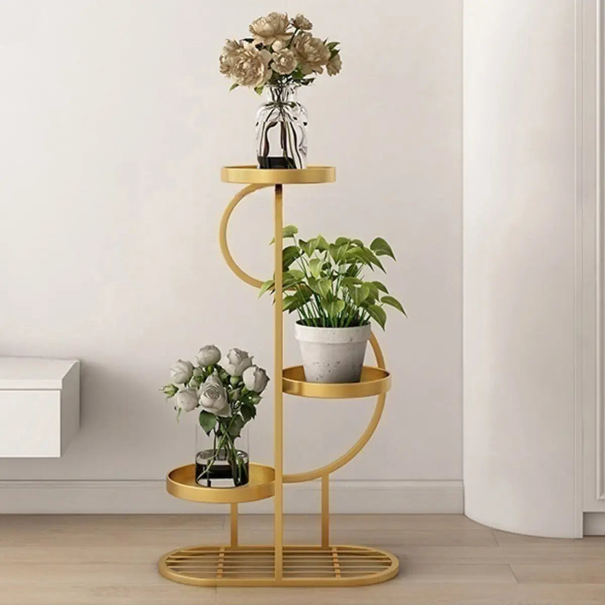 Simple 3-Tier Metal Indoor Rolling Plant Stand Cream Image - 16