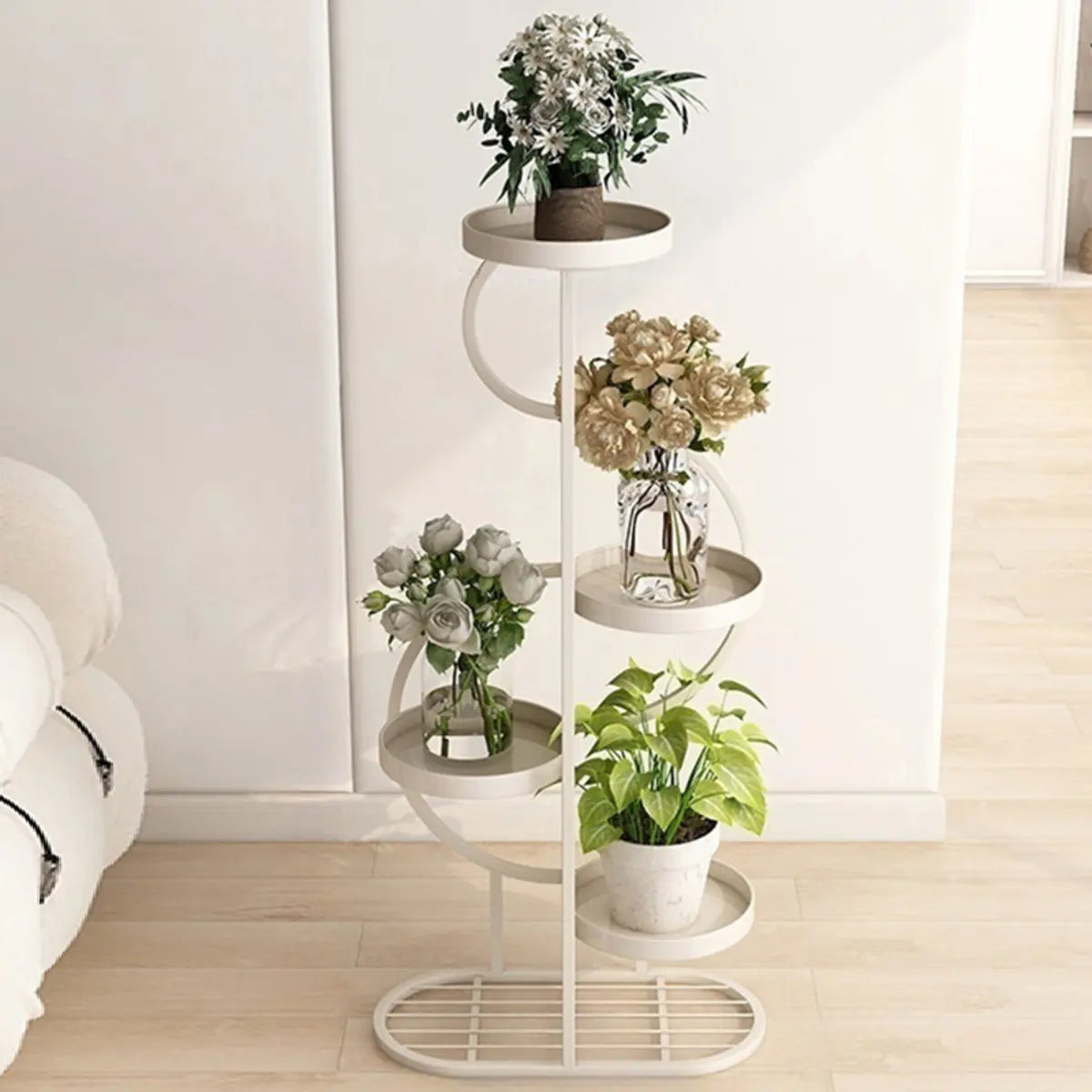 Simple 3-Tier Metal Indoor Rolling Plant Stand Cream Image - 18