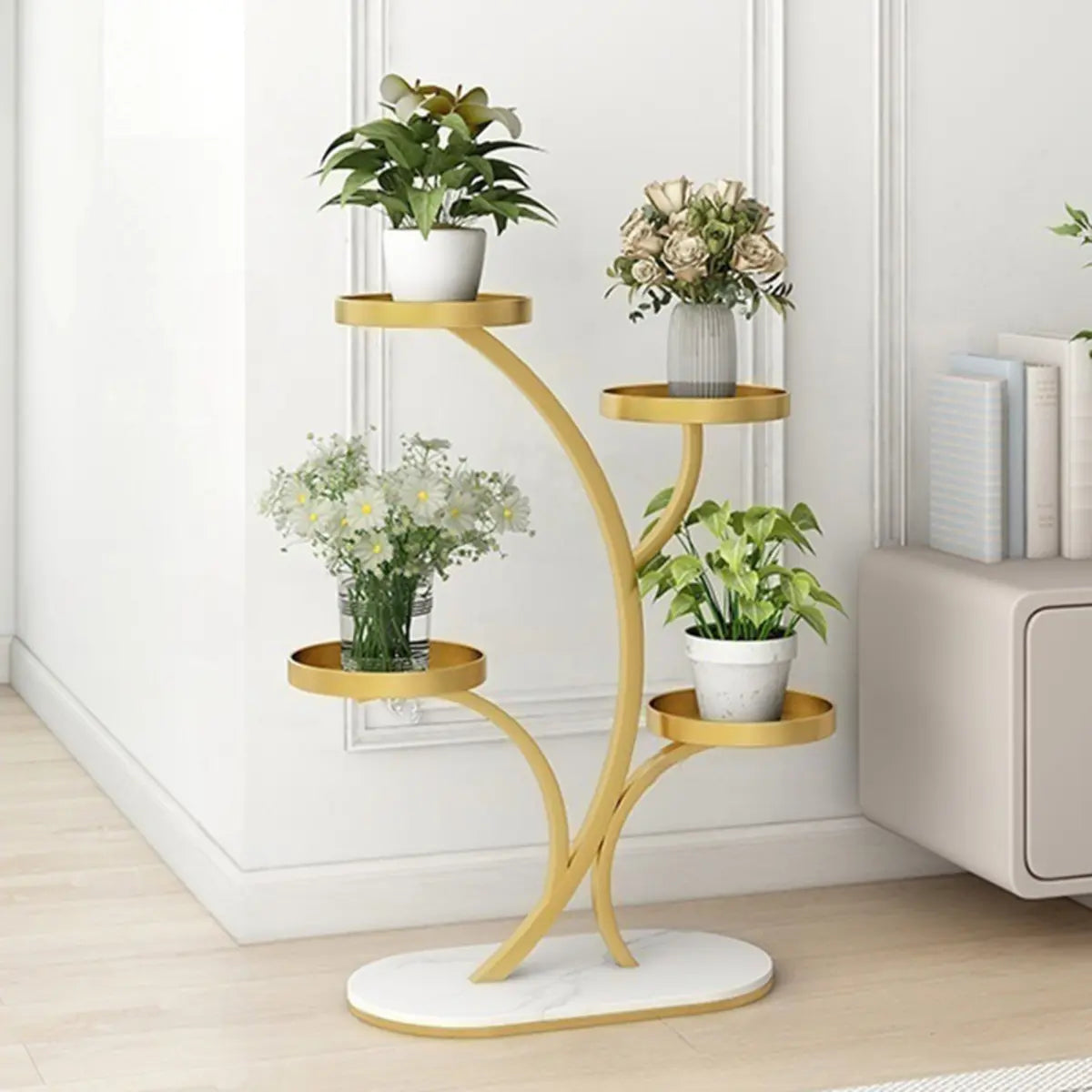 Simple 3-Tier Metal Indoor Rolling Plant Stand Cream Image - 22