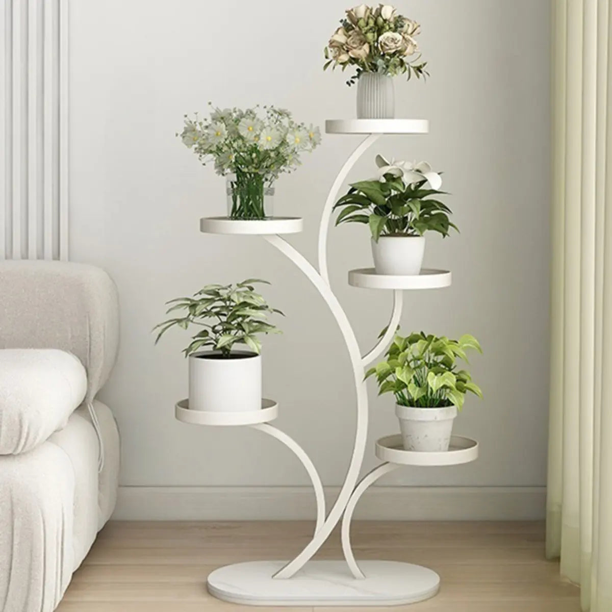 Simple 3-Tier Metal Indoor Rolling Plant Stand Cream Image - 24