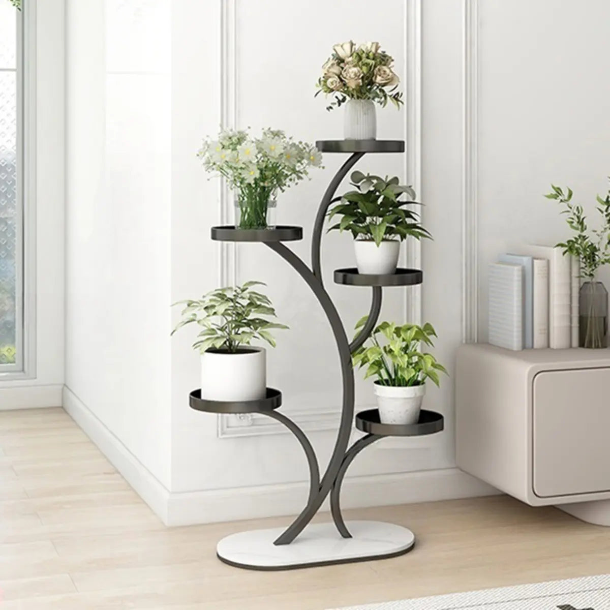 Simple 3-Tier Metal Indoor Rolling Plant Stand Cream Image - 26