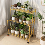 Simple 3-Tier Metal Indoor Rolling Plant Stand Cream Image - 3