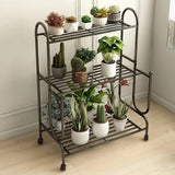 Simple 3-Tier Metal Indoor Rolling Plant Stand Cream Image - 5