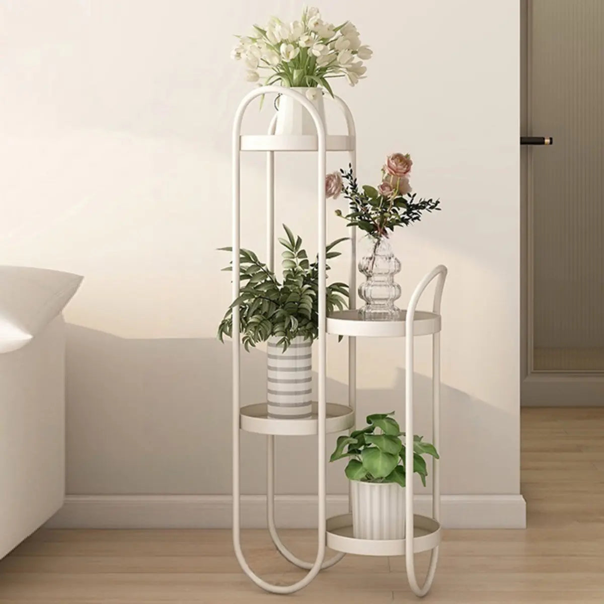 Simple 3-Tier Metal Indoor Rolling Plant Stand Cream Image - 7