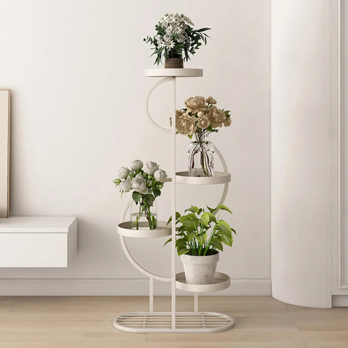 Simple 3-Tier Metal Indoor Rolling Plant Stand Cream Image - 8