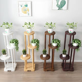 Simple 3 Tiers Round Tray Solid Wood Floor Plant Stand Image - 1