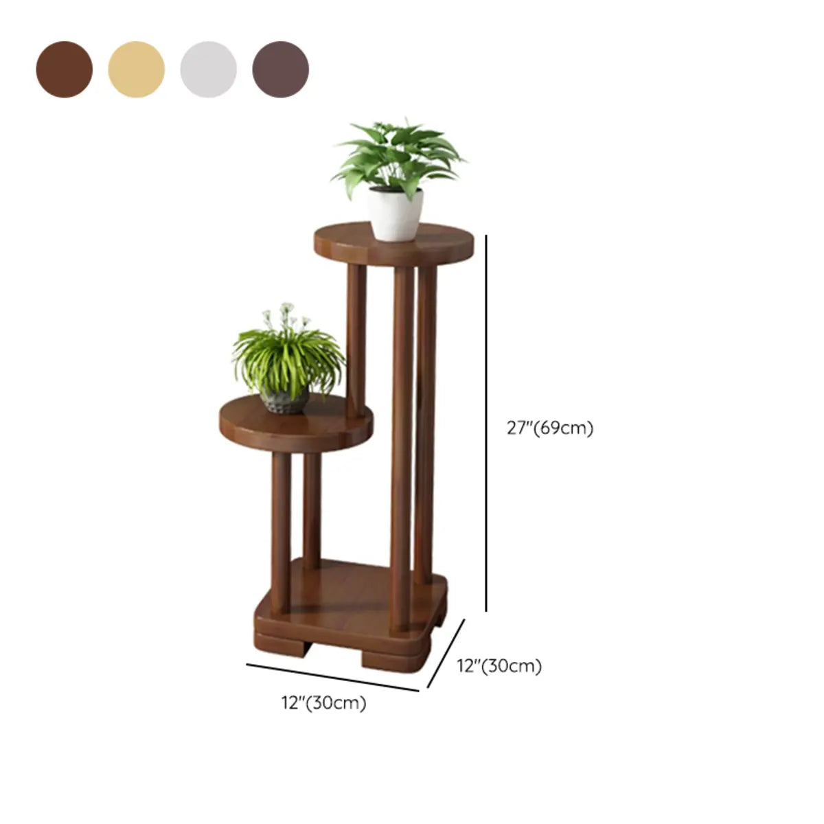 Simple 3 Tiers Round Tray Solid Wood Floor Plant Stand 