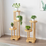 Simple 3 Tiers Round Tray Solid Wood Floor Plant Stand Image - 3