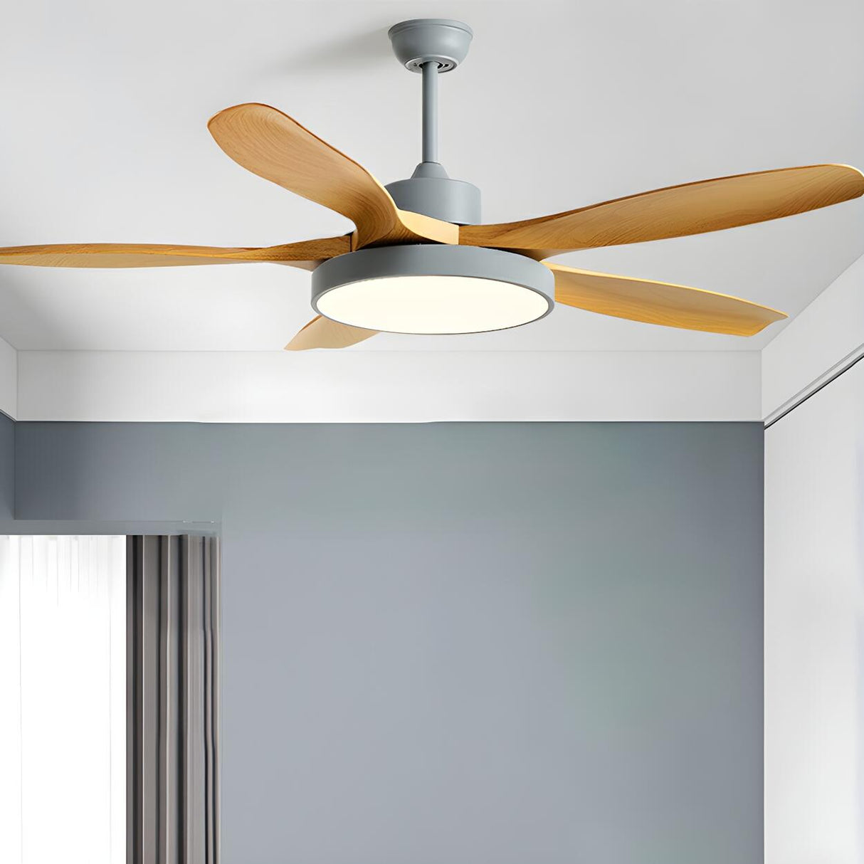 Simple 5 Blade Flush Standard Ceiling Fan with Light Image - 17