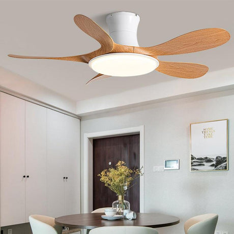 Simple 5 Blade Wood Modern Ceiling Fan with LED Light Image - 1