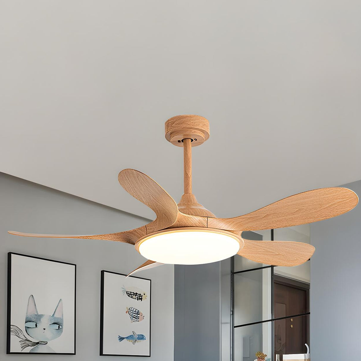 Simple 5 Blade Wood Modern Ceiling Fan with LED Light Image - 11