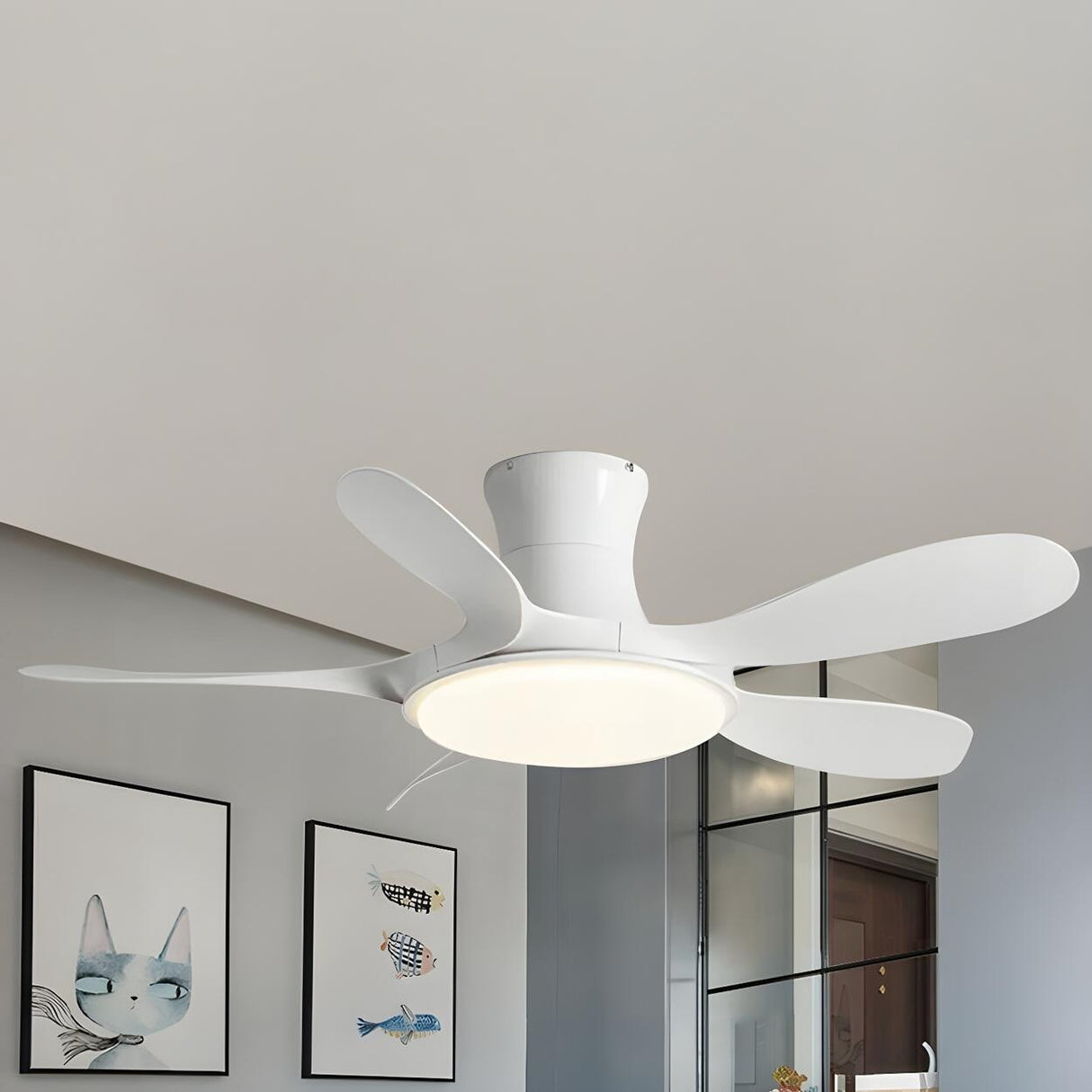 Simple 5 Blade Wood Modern Ceiling Fan with LED Light Image - 13