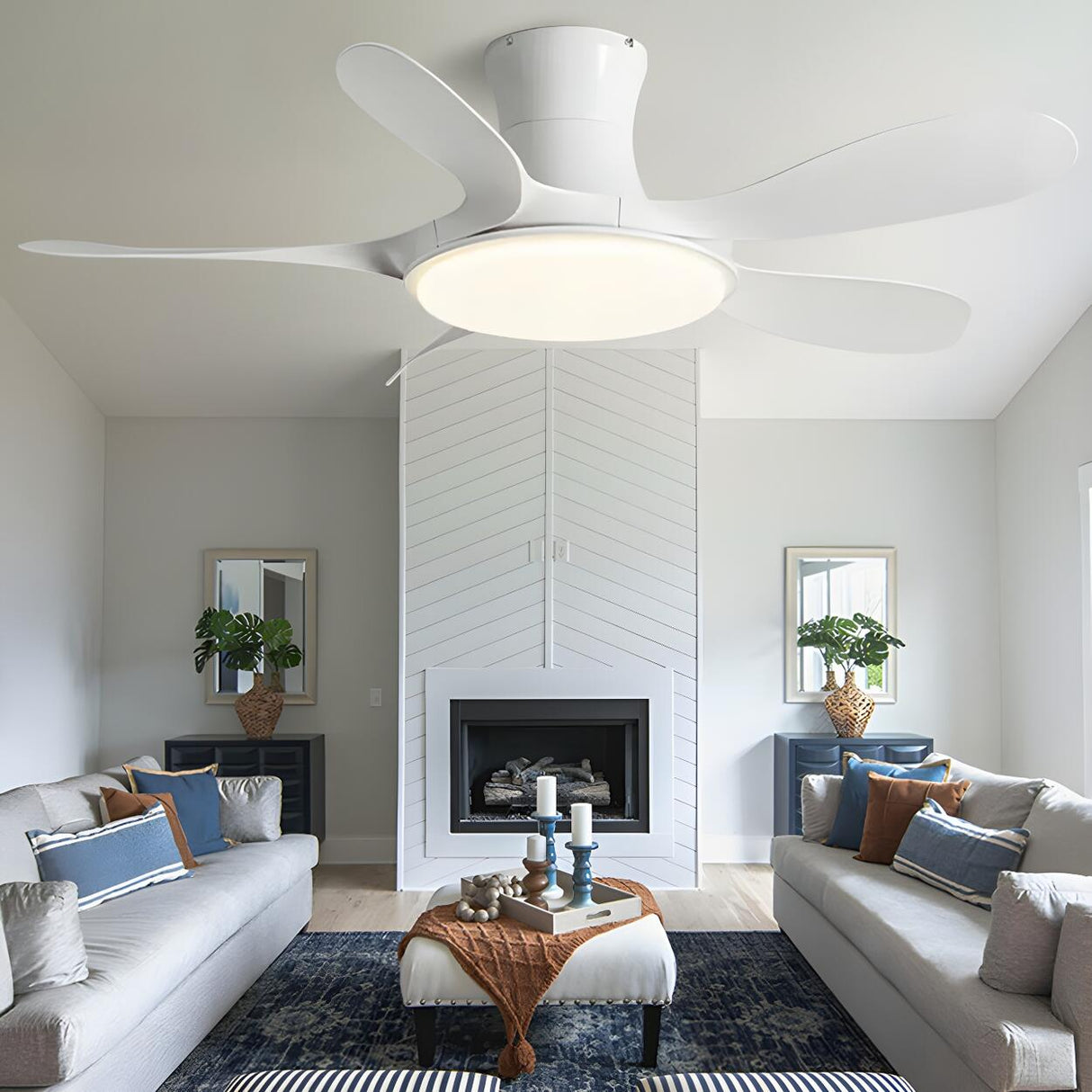 Simple 5 Blade Wood Modern Ceiling Fan with LED Light Image - 17