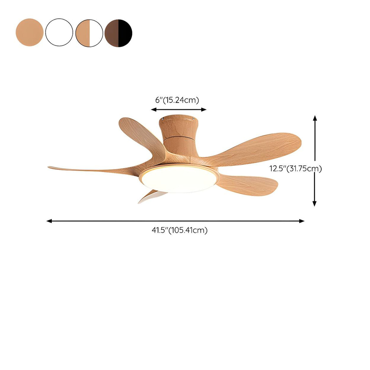 Simple 5 Blade Wood Modern Ceiling Fan with LED Light 