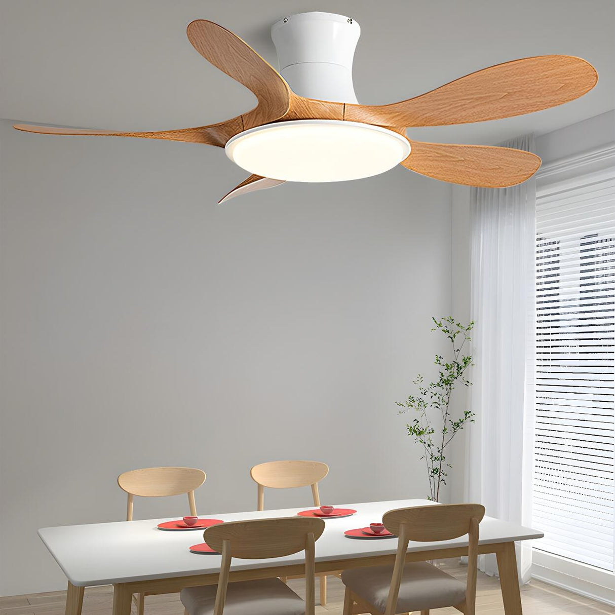 Simple 5 Blade Wood Modern Ceiling Fan with LED Light Image - 3