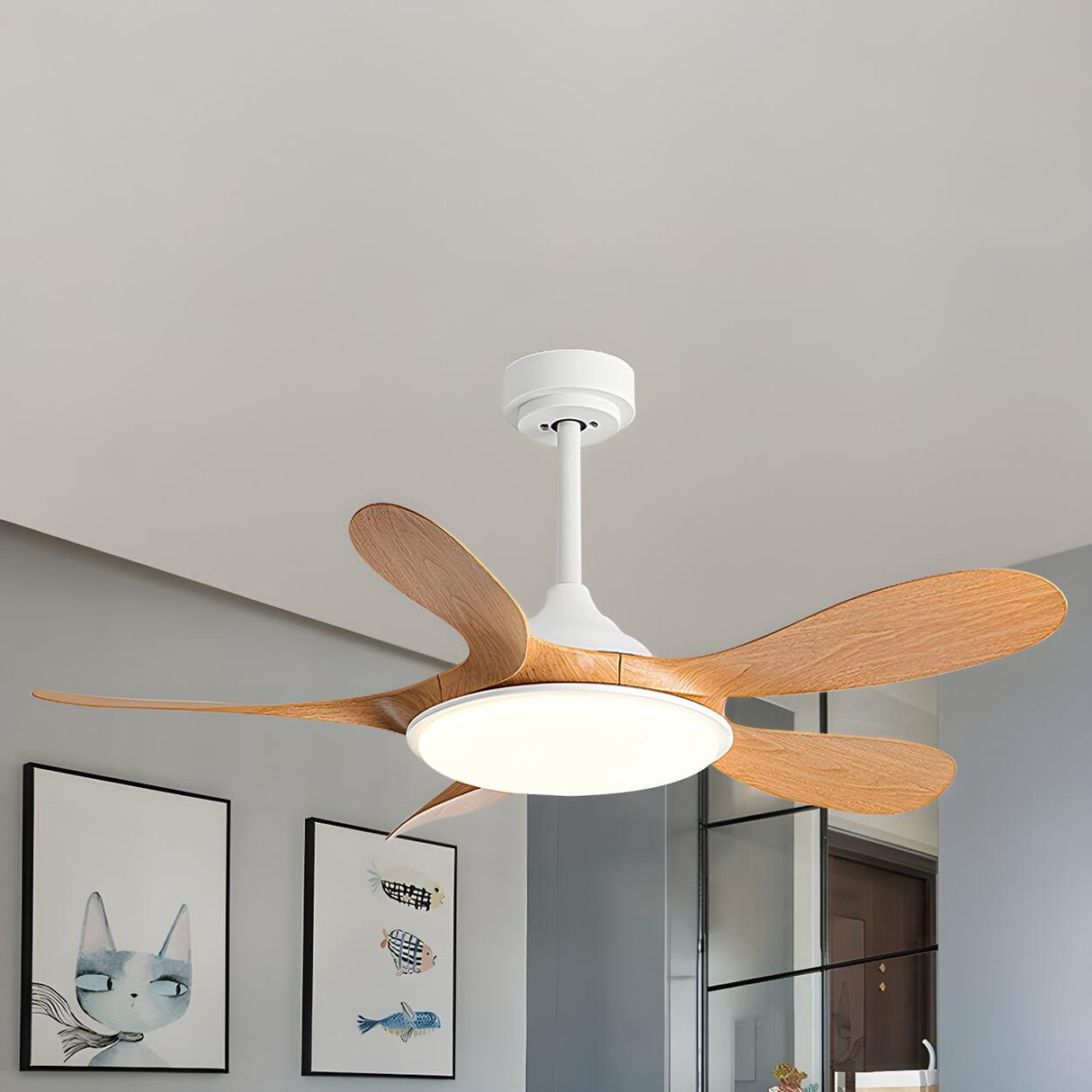 Simple 5 Blade Wood Modern Ceiling Fan with LED Light Image - 4