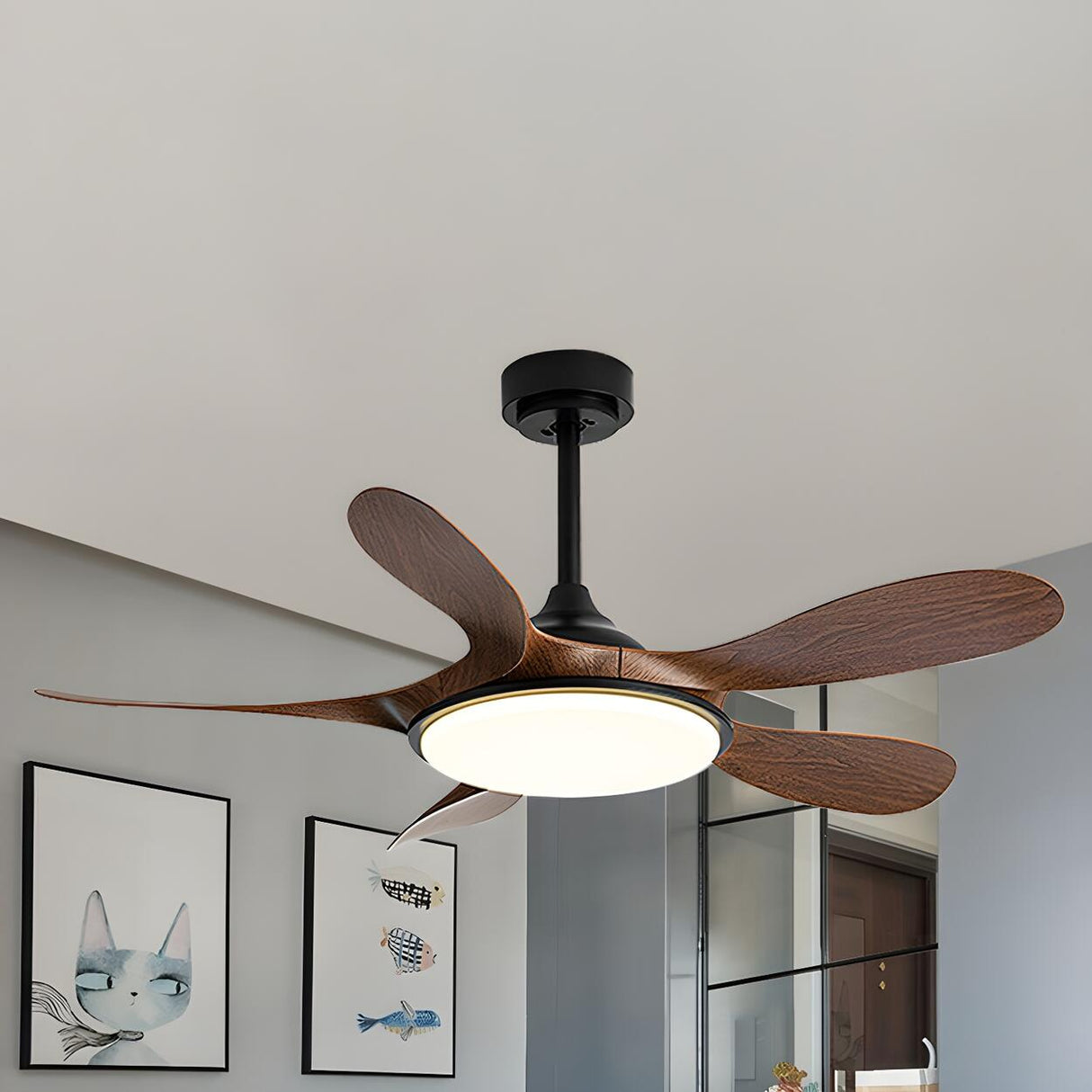 Simple 5 Blade Wood Modern Ceiling Fan with LED Light Image - 7