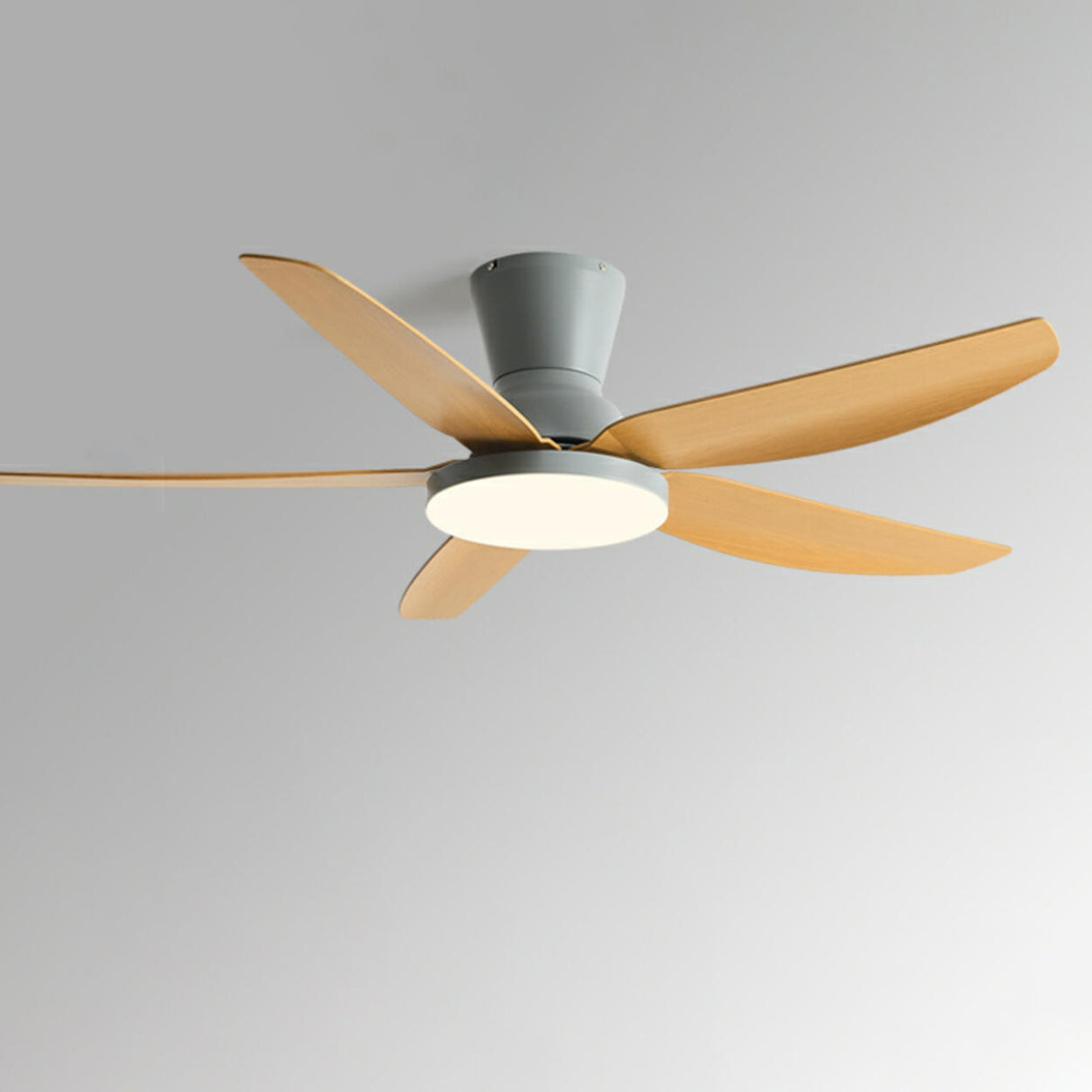 Simple 5 Blades Wood Finish Ceiling Fan with LED Light Image - 12