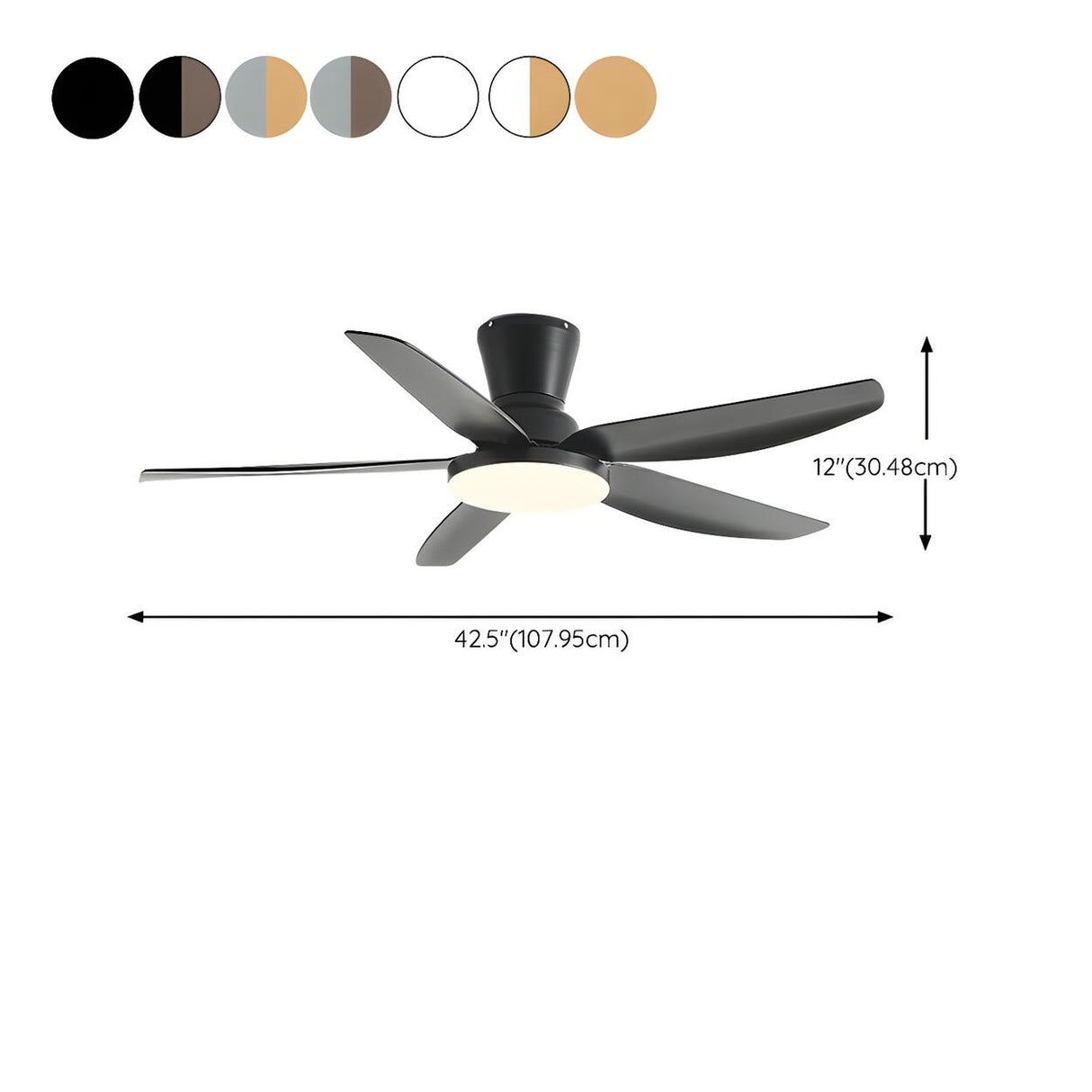 Simple 5 Blades Wood Finish Ceiling Fan with LED Light 