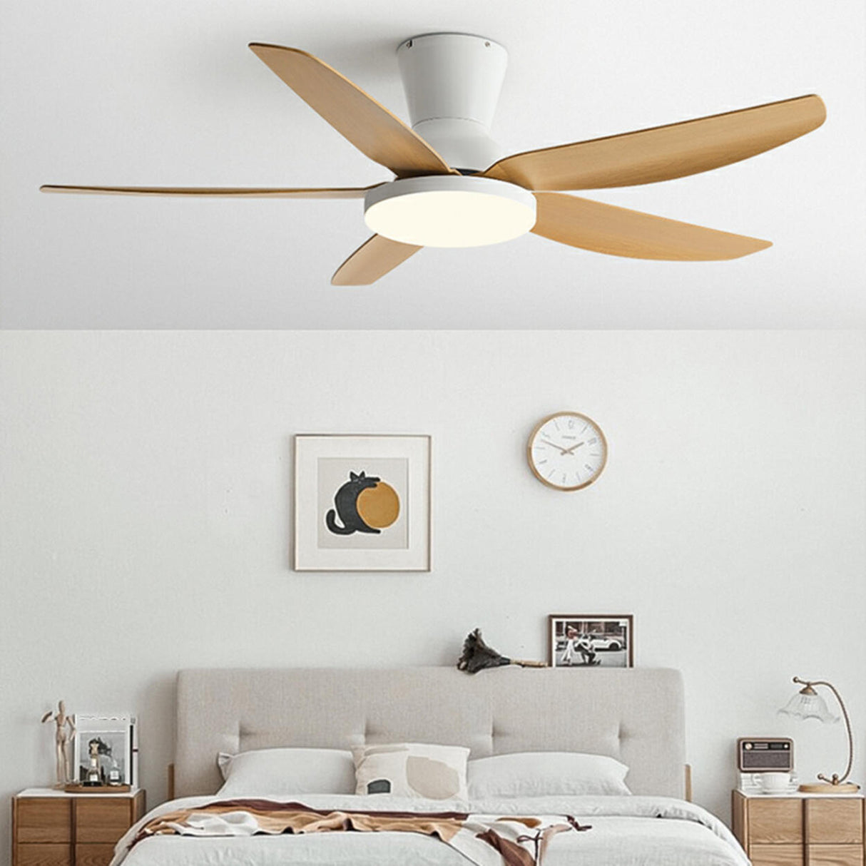 Simple 5 Blades Wood Finish Ceiling Fan with LED Light Image - 6