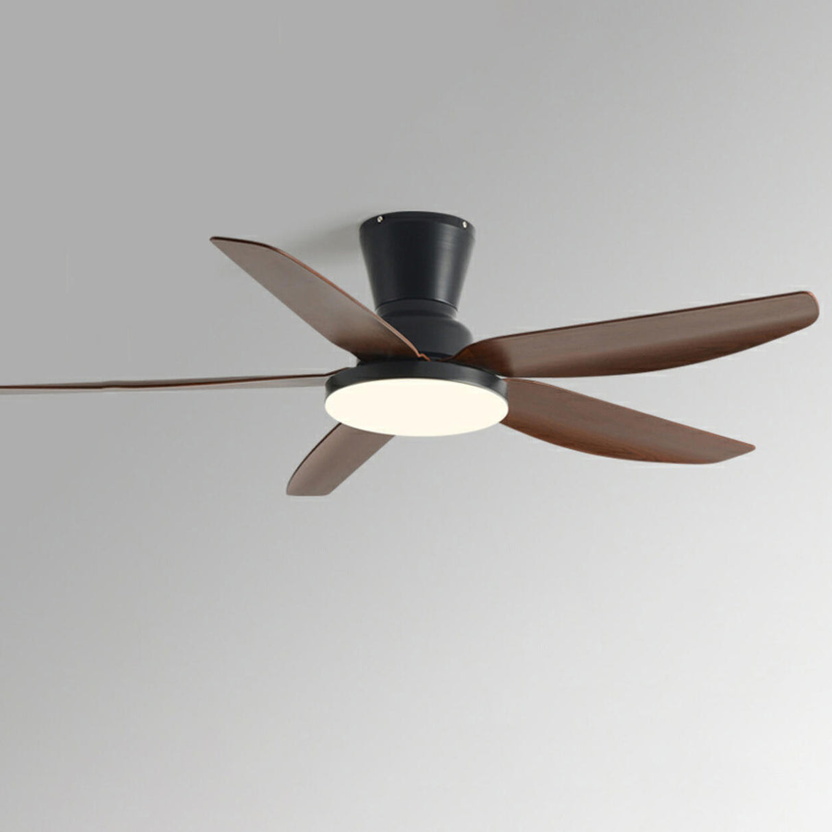 Simple 5 Blades Wood Finish Ceiling Fan with LED Light Image - 9