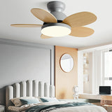 Simple 5 Solid Wood Blade Modern LED Ceiling Fan Light Image - 1